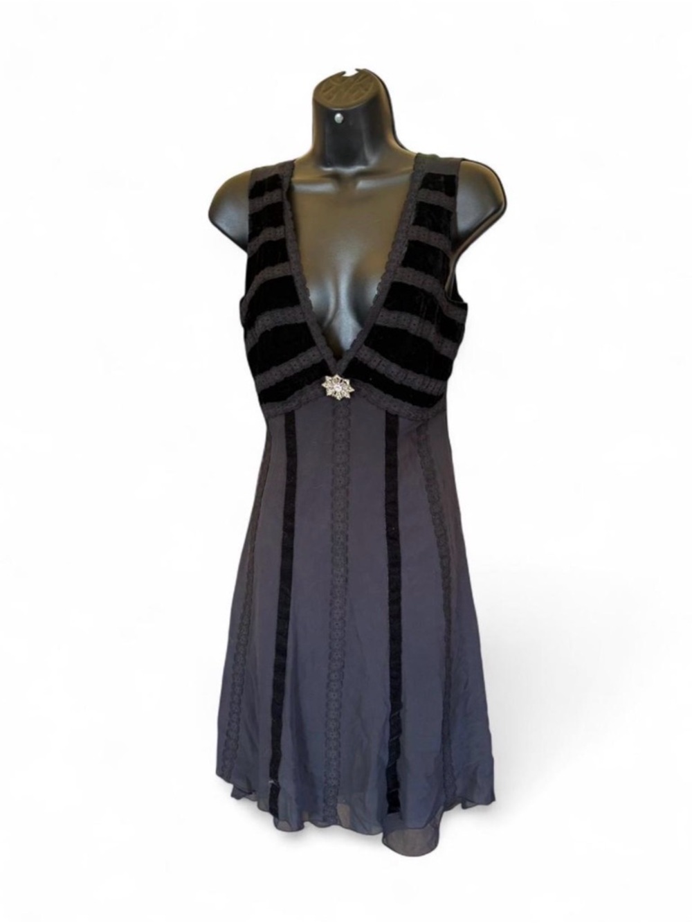 Heart Moon Star Black Evening Dress with Velvet Accents